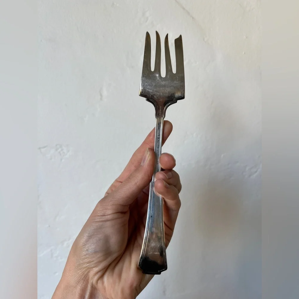 Rogers Antique Vintage silver plate decorative serving fork Greek Grecian style